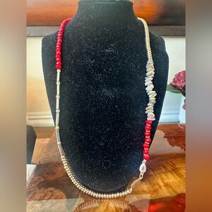 Women's Multicolored Beaded Necklace Or Bracelet Red Silver & Gold Tone EUC